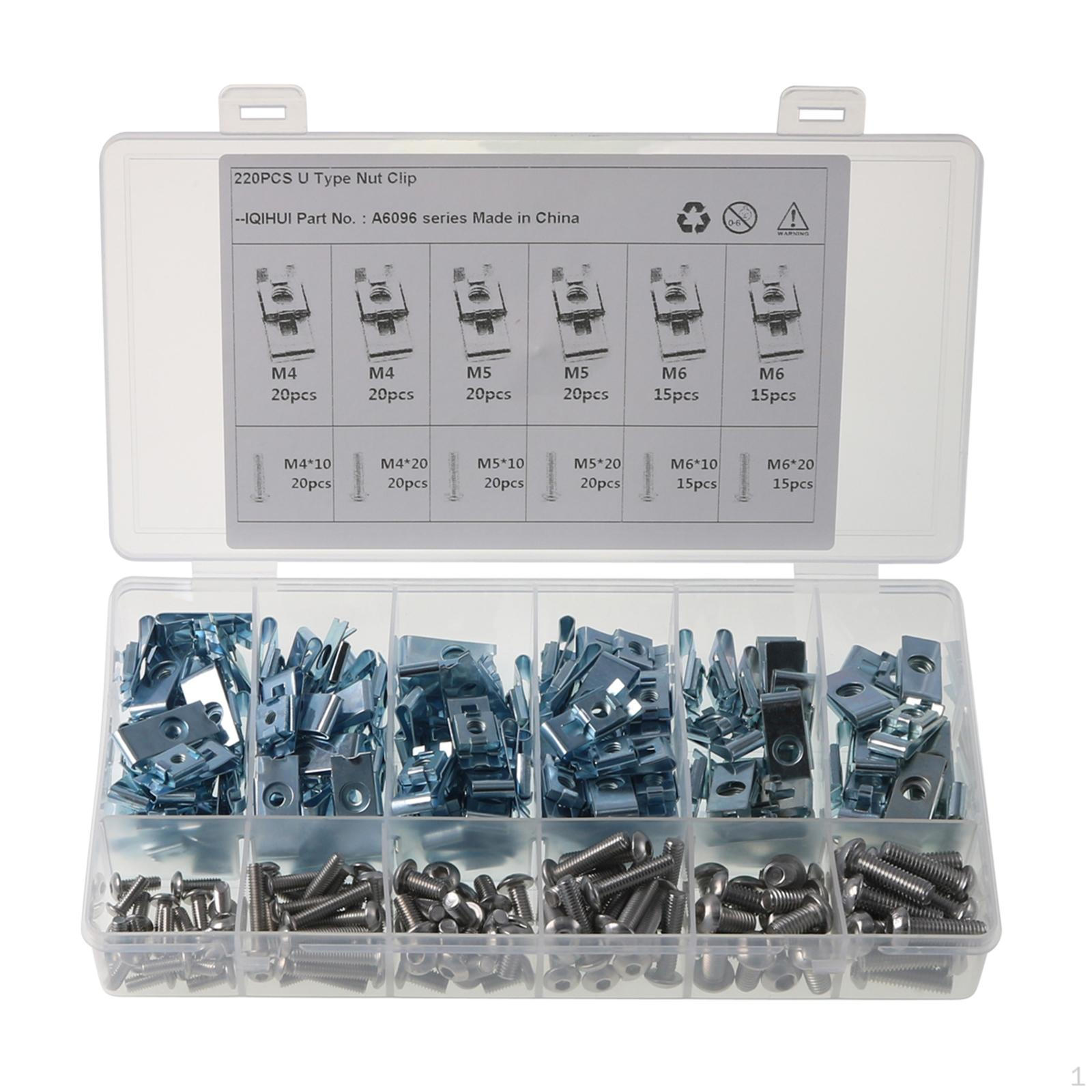 

220 Pieces U Shaped Clip Nuts Screws Fasteners Assorted Set for Car Door Panel