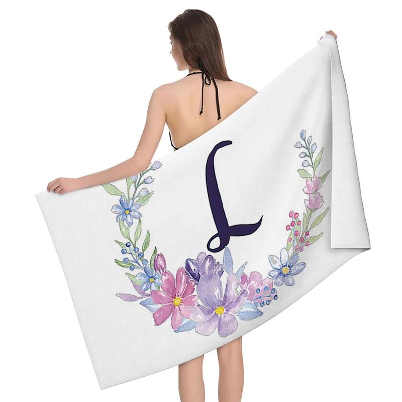 

1pc Flower wreath letter pattern Pattern Beach Towel,Ultra-Fine Fiber Beach Blanket,Highly Absorbent Bath Towel,Suitable W40*H60(CM)