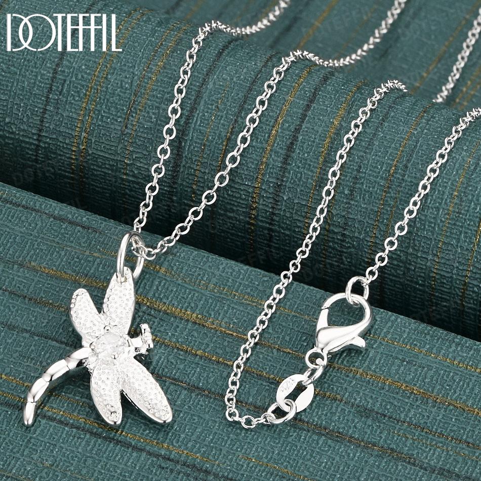 925 Sterling Silver Wedding Gift Dragonfly Pendant Necklace Fashion Jewelry