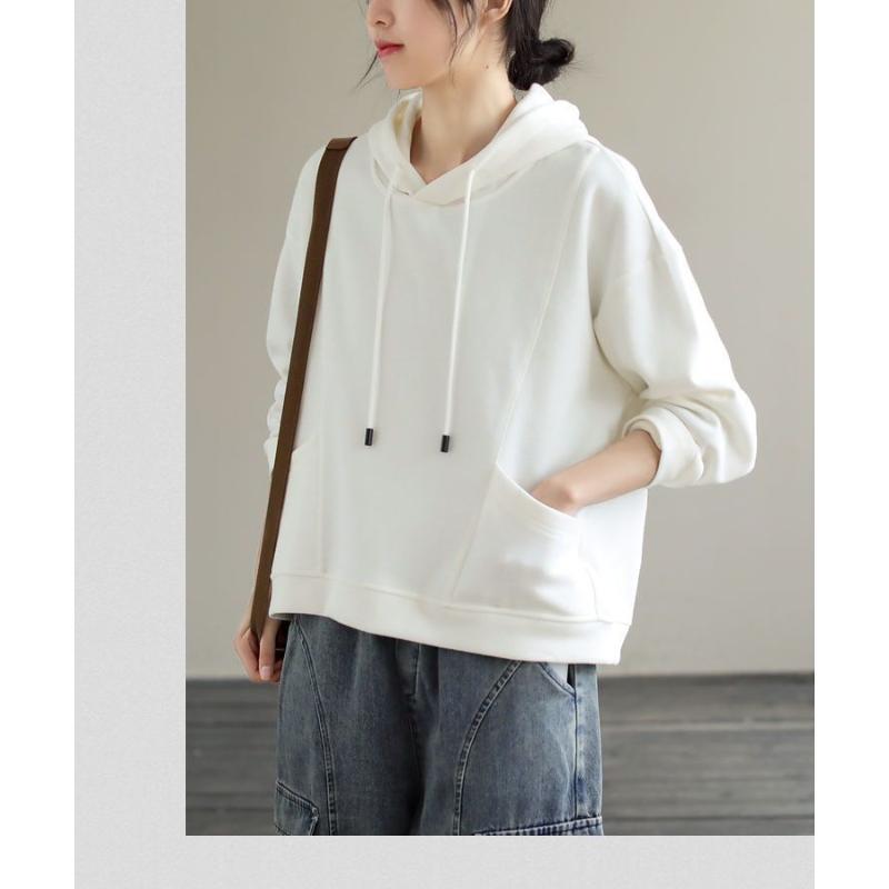 Long-sleeved Hooded Sweatshirt Women's New Spring and Autumn Design Pocket Casual Versatile Loose Slimming Top