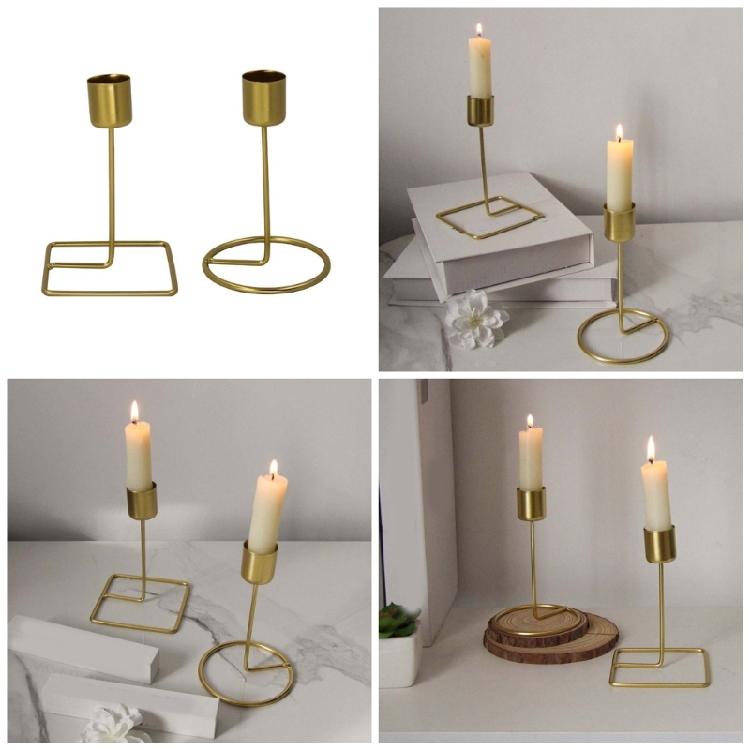 European Metal Crafts Candle Stand with Round Base Golden Taper Candle Holder Candlestick for Home Centerpieces Decors