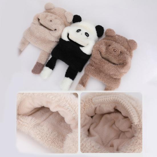 Kids Hat with Face Guard Scarf Plush Inner Lining Solid Color Bear Shape Warm Windproof Knit Hat Autumn Winter Outdoor Wear