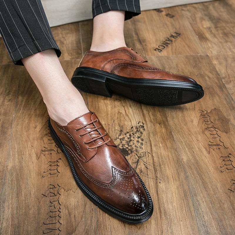 Classic Causal Business Brogue Leather Shoes Men's Career Oxford Fashion Black Dress Shoes Wedding Shoes Zapatillas Plus Size 46