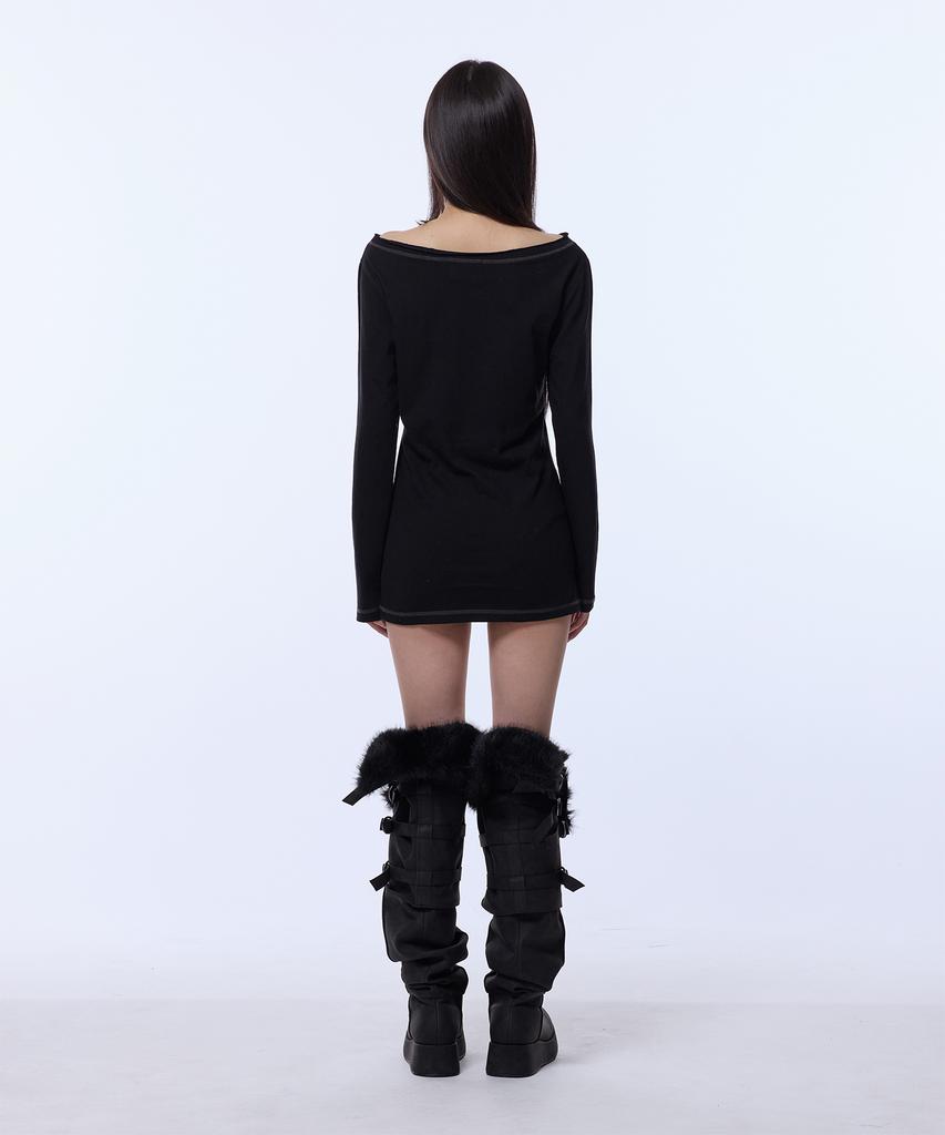 GILAARCHIVE One Shoulder Eyelet Long Sleeve_Black