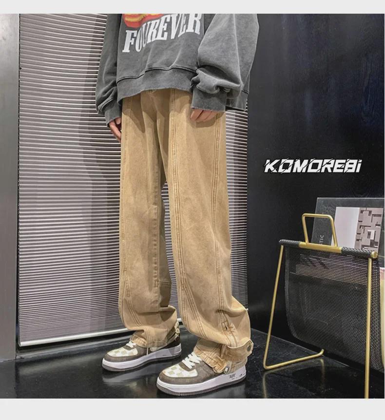 Calça Jeans Masculina de Verão Moda Retro Rasgada de Perna Larga