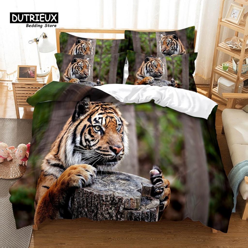 Tiger Digital Printing Bedding Set, Duvet Cover, 3D Bedding, Linen, Queen Size, Fashion Design