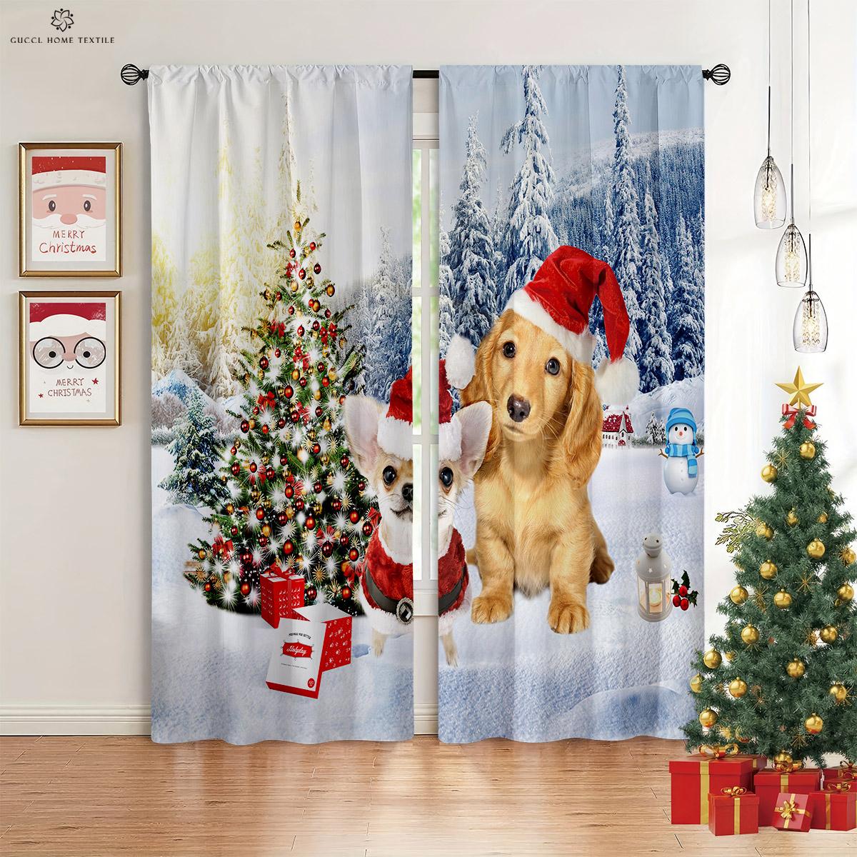 

Christmas Window Curtains New Gifts Room Decorationation Suitable Elegant for Kitchen Bed Room Living Area High Quality W50xH130(CM)x2PCS&Grommet Top