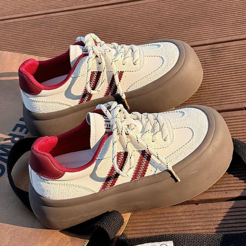 American Ankara Red German Training Shoes Women's Platform 2025 Spring New Casual Internet Celebrity Versatile Campus Style Bread Shoes