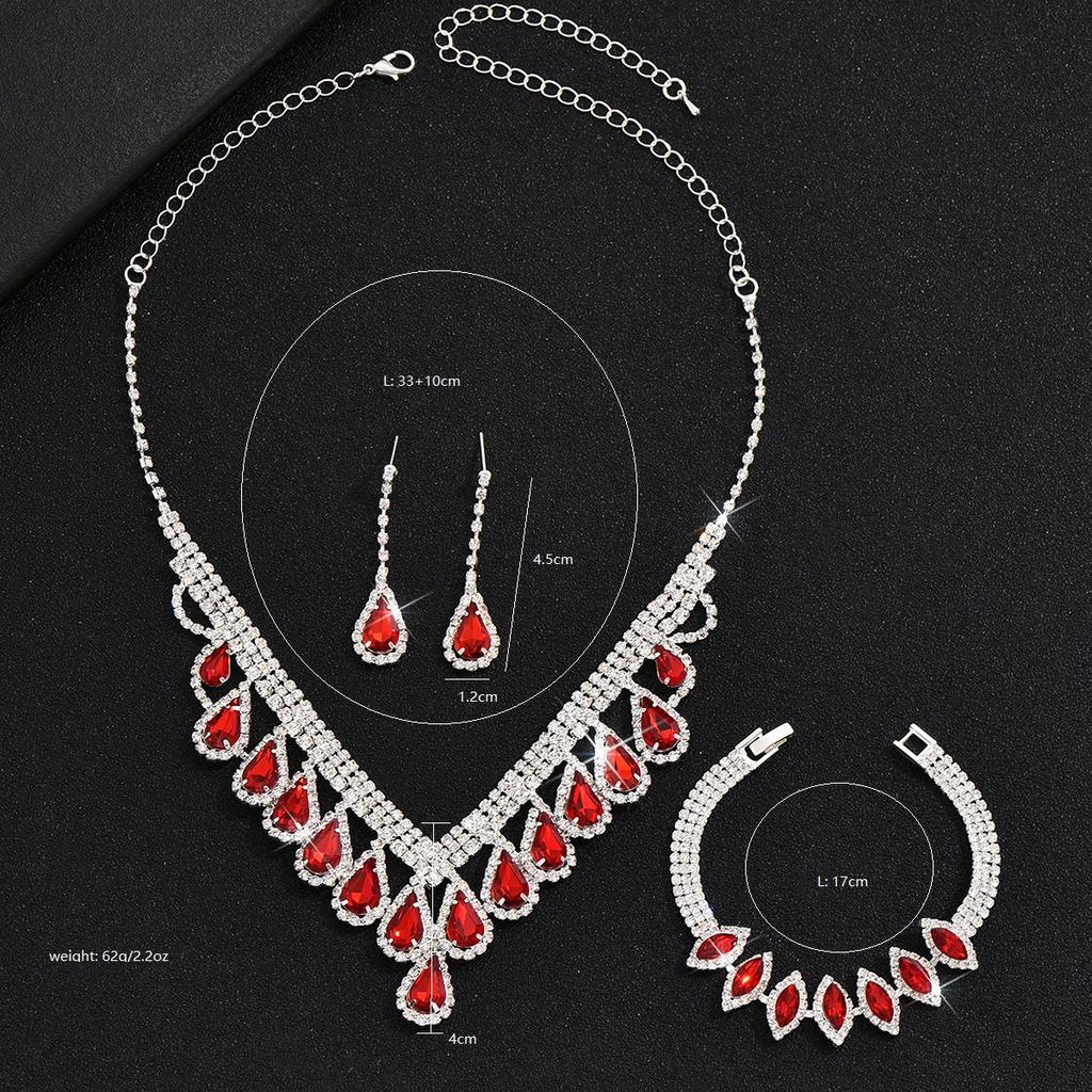Bridal Wedding Dress Necklace Earrings Bracelet Set Clavicle Chain Three-Piece Set