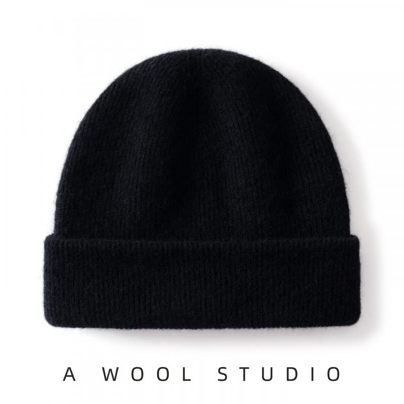 100% Pure Wool Knit Beanie Men Women Winter Fall Warm Solid Color Earflap Cap
