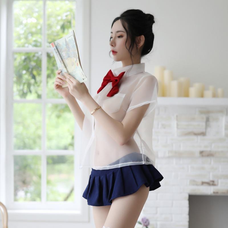 Sexy Clothes Pure Desire Bow Short Skirt School Girl Uniform Free Cute College Style Sailor Suit Transparent Suit