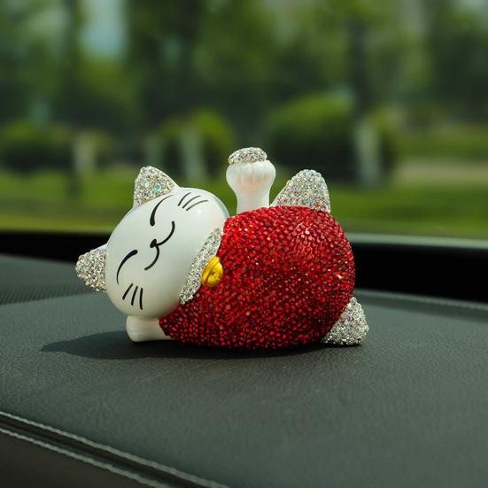 Cat Ornament Glitter Anti-scratch Polymer Clay Lovely Lying Manekineko Good Luck Decor for Car