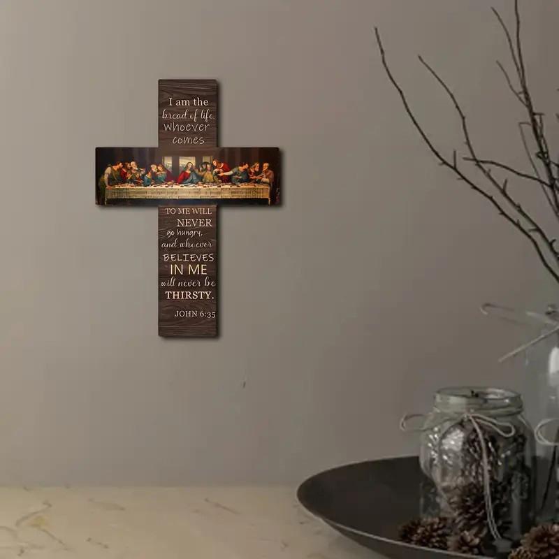 Pane di Vita Scena Ultima Cena Segno in Legno Croce Arte da Parete Placca Decorazione per la Casa Ciondolo Biglietto da Parete Scrittura Biblica da Appendere