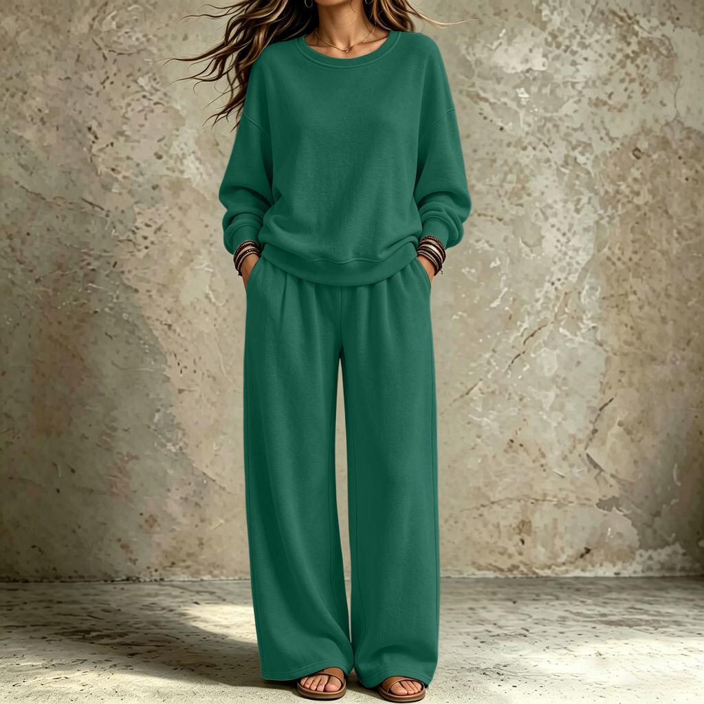 Women's Trendy Casual Neck Sweatshirt and Pants Set for Fall Winter, Comfortable Two Piece Outfit