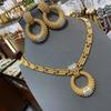 Ba Li Family Has The Same Trendy Brand Necklace, Western Antique Copper Plated 18K Gold Round Diamond Necklace Earrings Set.