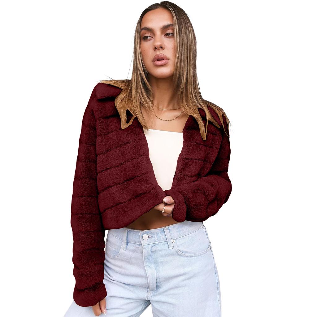 Womens Cropped Faux  Jackets Long Sleeve Open Front Short Coats
