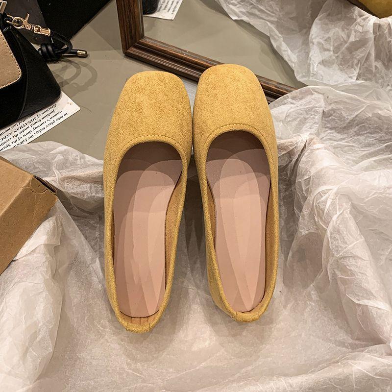 2025 new simple single shoes women's shoes fashion versatile casual comfortable square head flat bottom shallow mouth soft sole Doudou shoes