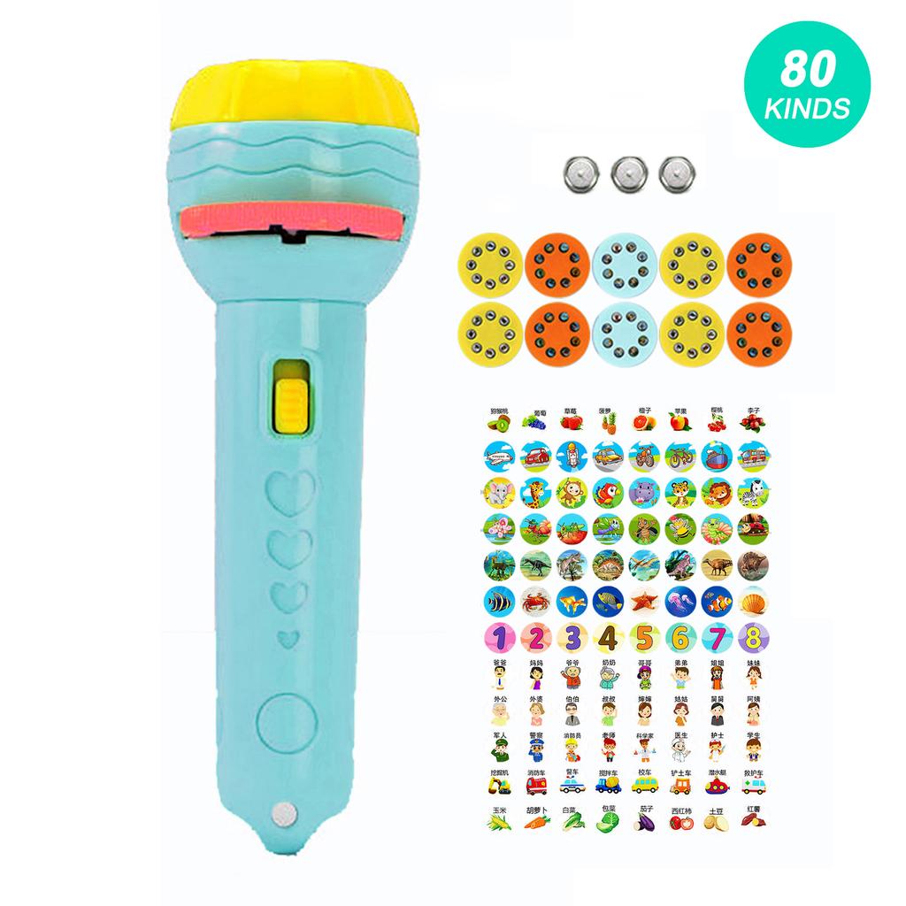 Kids Projector Flashlight Different Animal Patterns Early Educational Science Projector Luminous ToyBlue(80 Patterns)