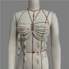 Stylish Pearls Beaded Tassels Halter Neck Bra Chain Crop Top Hollowed Out Body Jewelry Camisole Chest Chain for Festival