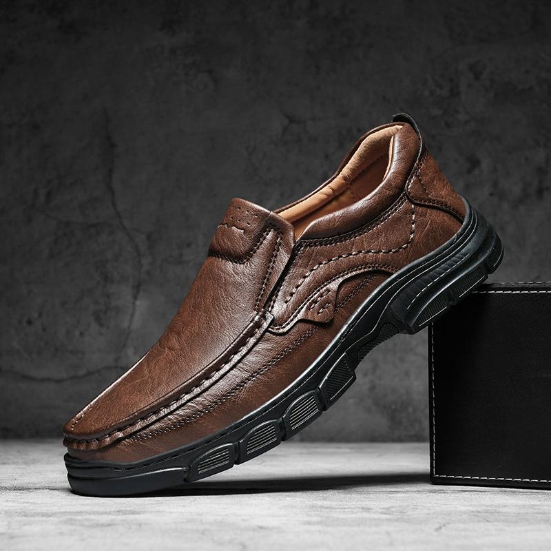 Outdoor Men's Casual Shoes Genuine Leather Mens Loafers Breathable Men Slip On Shoes Leisure Walk Hiking Shoes Moccasins