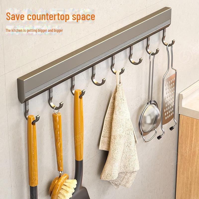 Wandmontierter Küchenhakenständer für Pfannenwender und Löffel ohne Loch