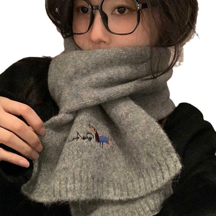 Japanischer Niedlicher Welpe Bestickter Kaschmir Strickschal Damen Saison Warm Studenten Paar Wollschal