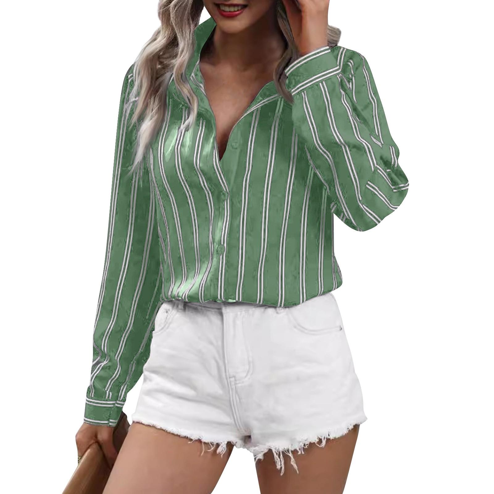 

Жіноча модна сорочка з довгим рукавом у смужку L