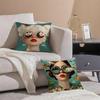 Fashionable Casual Eyeglasses Girl Woman Cushion Cover Pillowcase Short Plush Invisible Zipper Room Sofa Cushion Cover