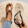 Summer New Toe Sandals Chaboho Rhinestone Beaded Beach Shoes Soft Sole Non-slip Flat Heel Roman Women's Shoes