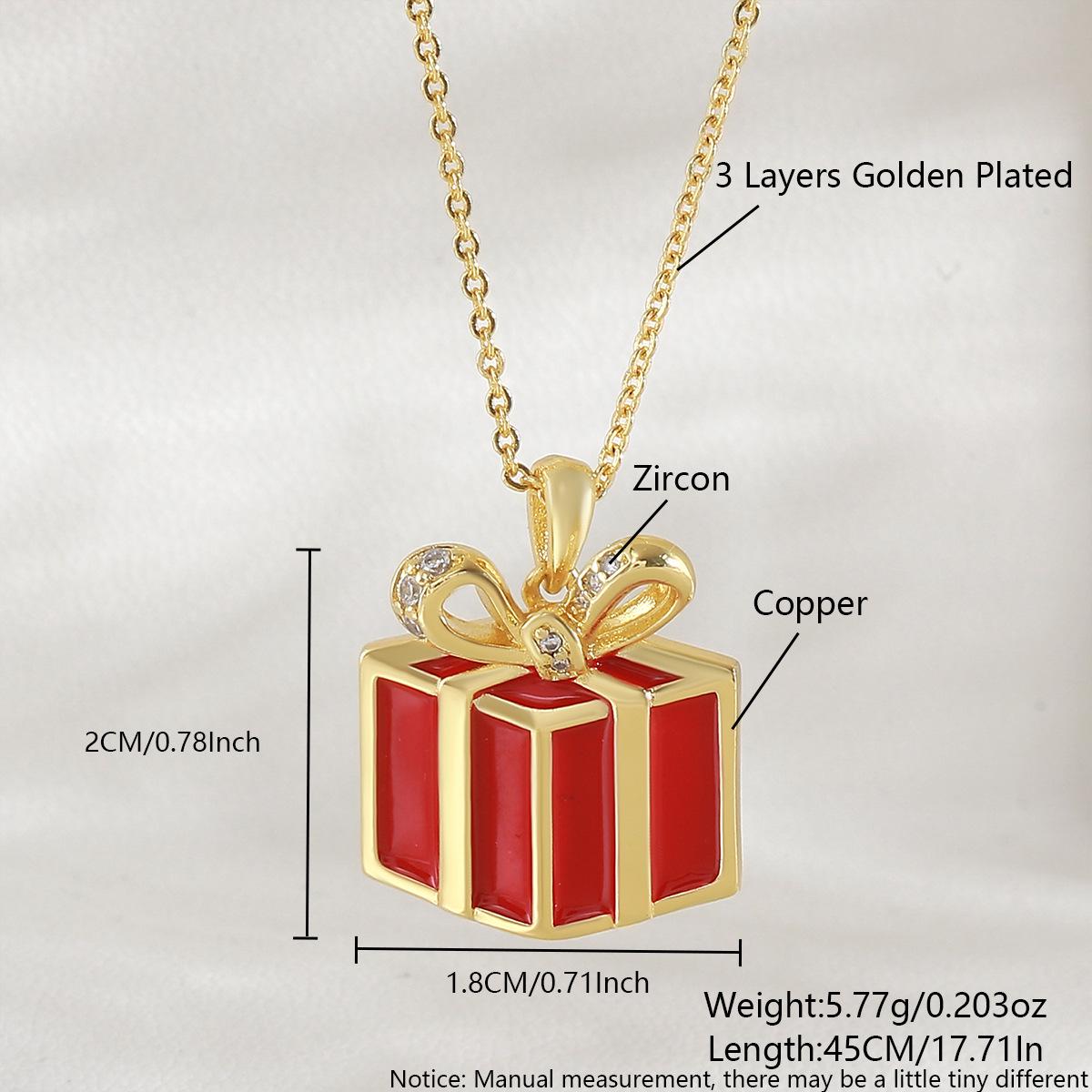 Elegant Christmas Red Enamel Gold-Plated Necklace - Creative Clavicle Chain Design Gold-Plated Pendant Only
