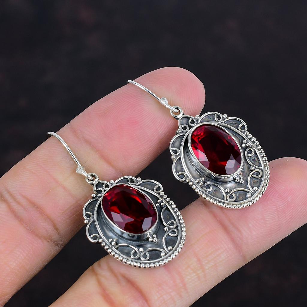 Facettierte Mosambik Granat Ohrringe Edelstein Ohrringe 925 Sterling Silber Ohrring Heilstein Schmuck Handgefertigt Vintage Ohrring Geschenke für Mama