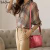 Kadınlar için Retro Dikiş Yumuşak Deri Omuz Çantası Basit Düz Renk Crossbody Çanta