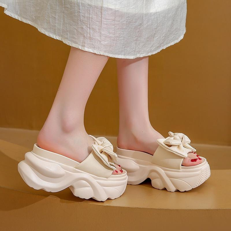 Fashion 7CM Heels Wedge Slides Sandals Female Summer Butterfly Knot Non Slip Beach Casual Outdoor Slippers Walking Chunky Shoes Woman