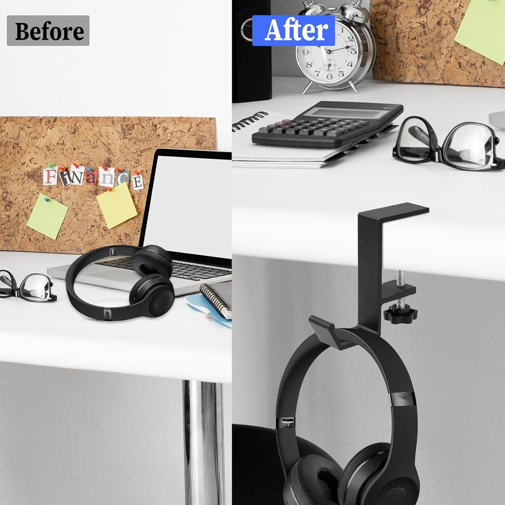 Aluminum Alloy Headphone Hook Hanger Universal Gaming Headphone Stand Under Desk Non-Slip Adjustable Desk Headphone Hanger Hook