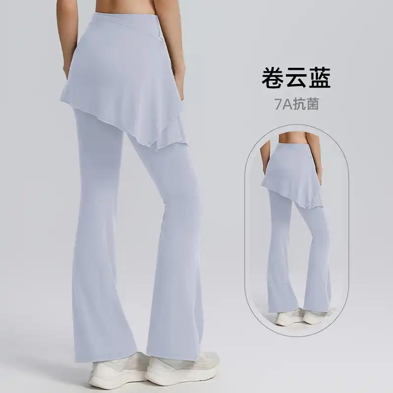 Women 2 In 1 Flare Yoga Pants With Skirt Overlay High Waist Athletic Leggings S