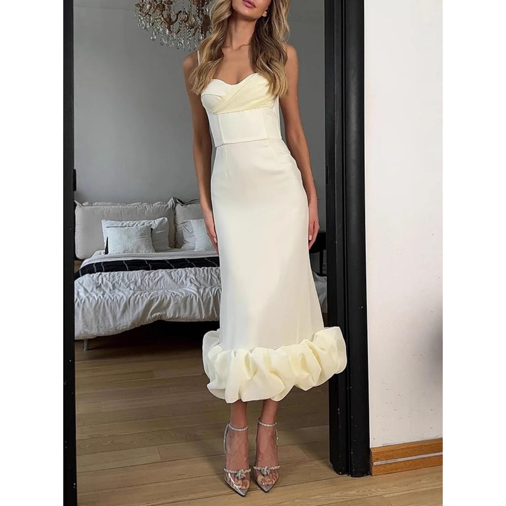 Women's Solid Color Slim Slip Dress Elegant Evening Party Dress European American Style for New style Leisure
