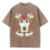 Summer Men Japanese Anime T Shirt Washed Cotton Vintage Aesthetic Cartoon Graphic Streetwear Loose Daily Tops