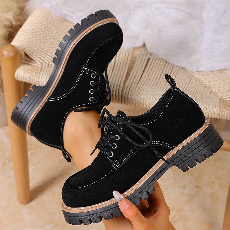 Vintage Black Oxford Shoes Women Plus Size 43 Thick Bottom Lace Up Shoes Woman Spring Non Slip Platform Casual Shoes Female