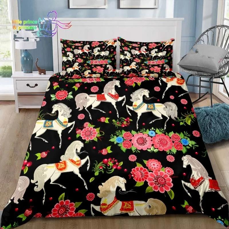 Cowboy Horse Pattern Comfortable Duvet Quilt Cover Pillowcase Bedding Set Children Bedroom Decoration Home Textile