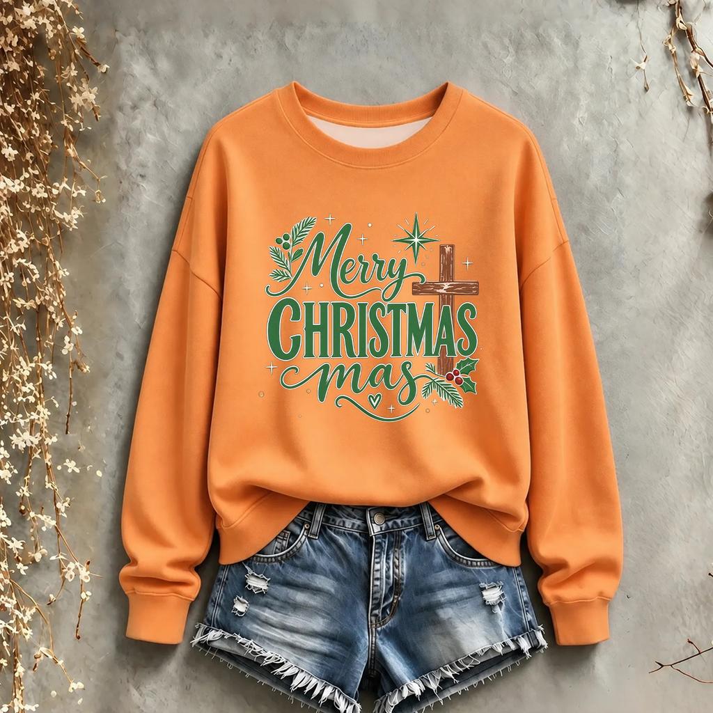 Women's Christmas Print Crewneck Sweatshirt Long Sleeve Casual Holiday Pullover