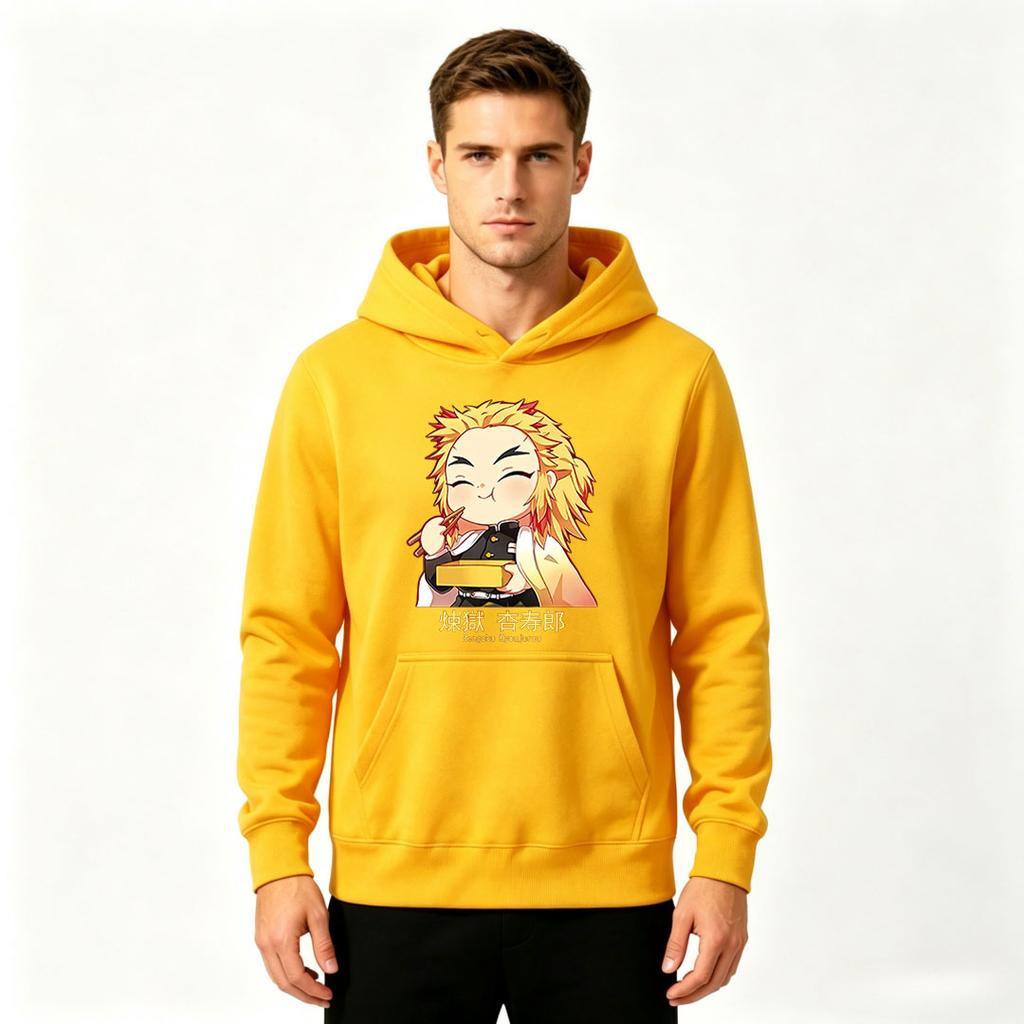 Anime Rengoku Kyoujurou Print Herren Pullover Hoodie Lässiges Langarm Lockeres Kapuzensweatshirt