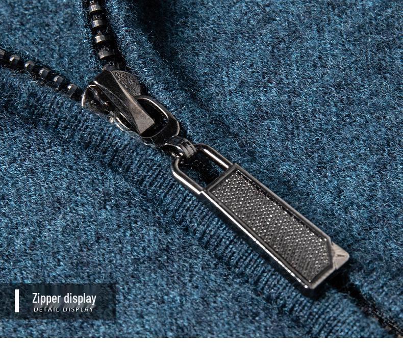 Märkes herrkofta i 100 % ull med dragkedja, avslappnad och mångsidig, tjock varm stickad plagg för unga och medelålders män