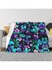 Flannel Fleece Blanket, Purple And Teal Flower Print Soft And Warm Throw Blanket, For Couch, Bed, And Outdoors