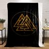 Golden Viking Symbol with Starry Background printed Flannel blanket for bedroom, living room, sofa, and nap