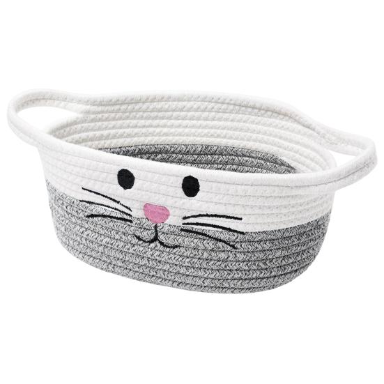 

Yousheng Маленькая плетеная корзина ручной работы с ручкой, большая вместимость, многоцелевая, с милым мультяшным узором, корзина-органайзер для хранения игрушек 1pc Cat