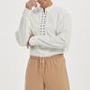 Spring Autumn Men Shirt Lace-up Stand Collar Long Sleeves Solid Color Loose Retro Medieval Mid Length Casual Cosplay Performance Top