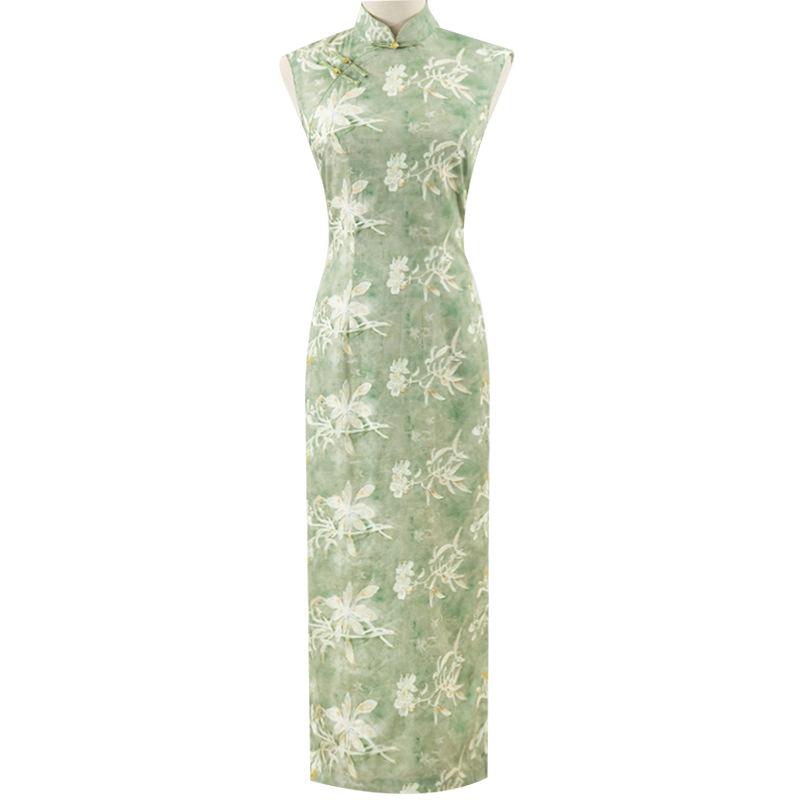 Green new Chinese jacquard cheongsam 1011 new improved young simple and elegant retro daily dress women's spring and summer