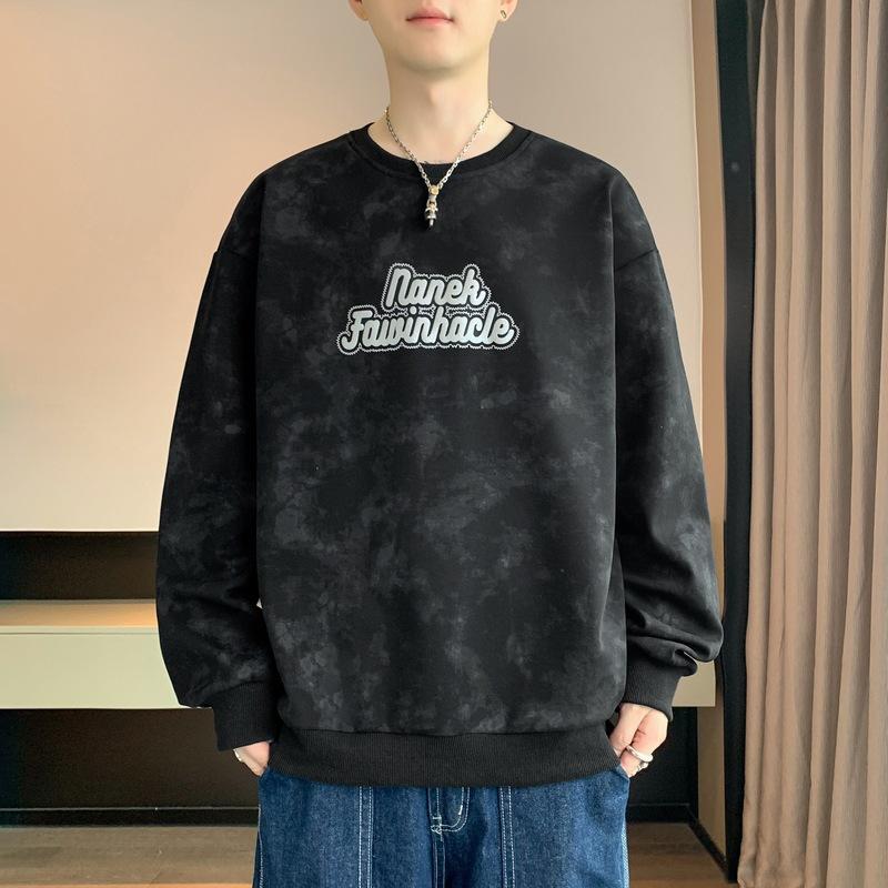 Herren Frühling und Herbst Neues Unterhemd Langarm T-Shirt Rundhalsausschnitt Bedruckt Übergröße Herren Top