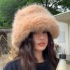 White Plush Hat for Women In Winter Korean Style Showing Small Thickened Warm Fisherman Hat Japanese Big Head Circumference Cold Hat Trendy