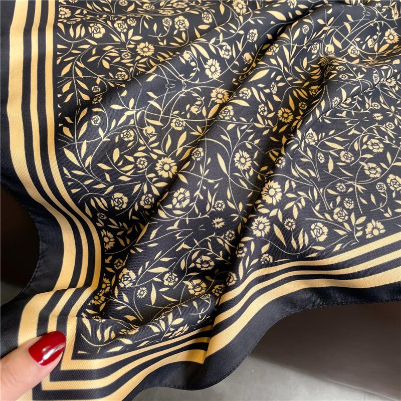 90*90cm Square Luxury Brand Women Scarf Silk Flower Print Designer Hijabs Female Neckerchief Scarves Wrap Headband Bandana